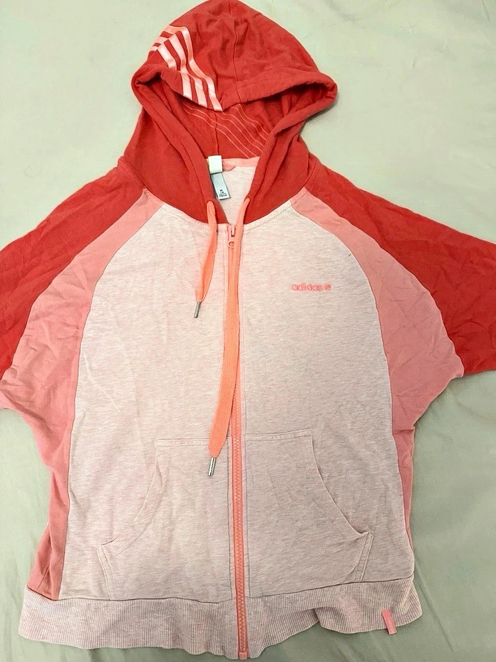 adidas Women's Colorblock Full Zip Hooded Hoodie w/ Pockets Pink/Red M15